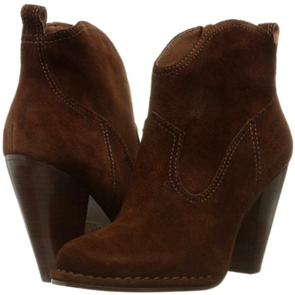 Frye Madeline Short Dark Brown Suede Zip Up Southwestern Heeled Pointy AnkleBoot - Picture 4 of 16